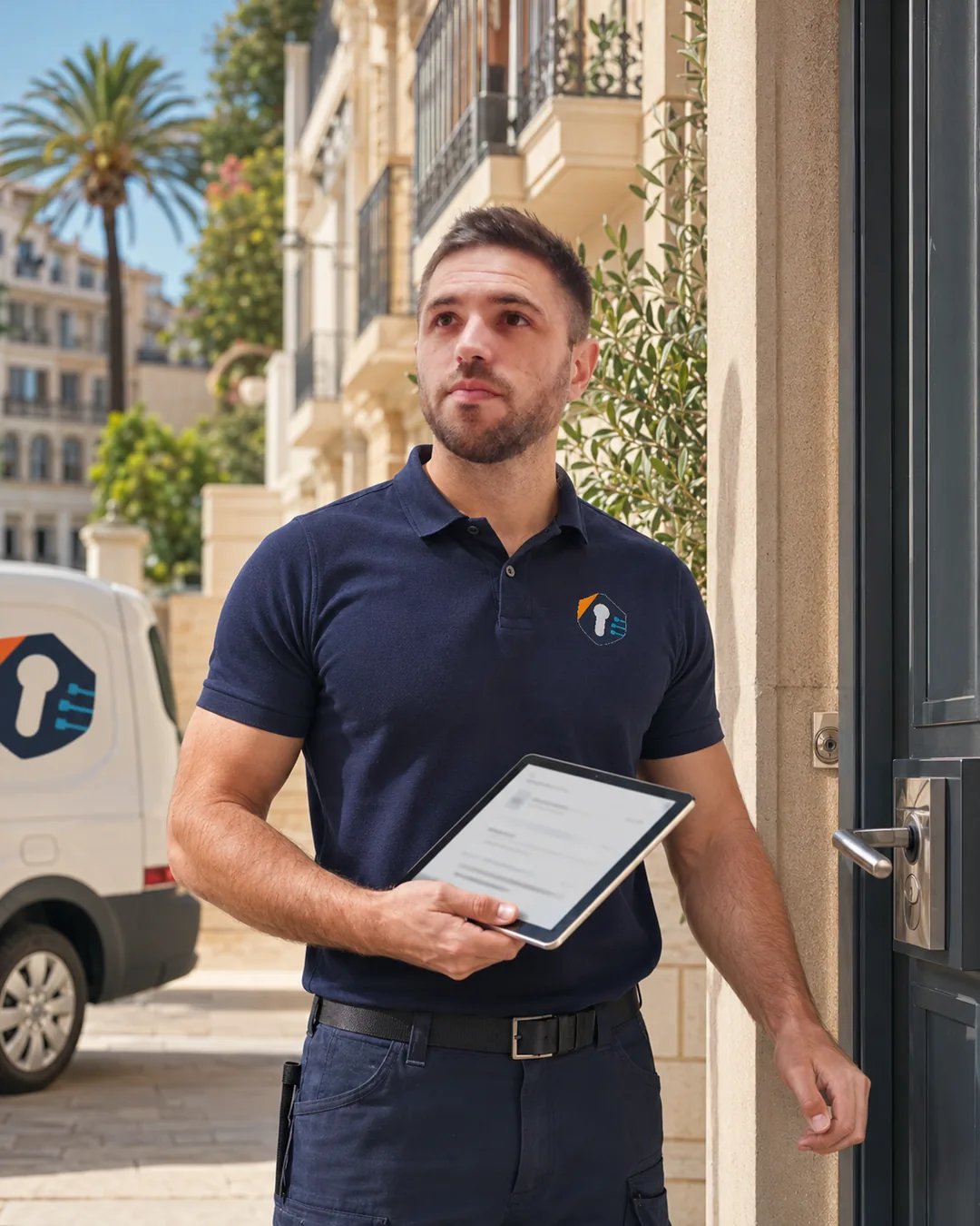 Outillage électroportatif professionnel Dewalt d'un serrurier à Nice — le matériel pro qui justifie les fourchettes tarifaires honnêtes du marché
